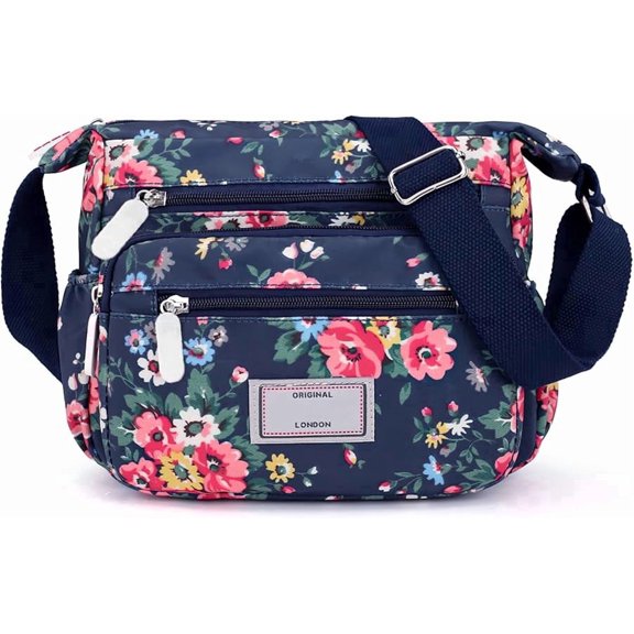KXF Crossbody Bag for Women Waterproof Nylon Floral Crossbody Purse, Multi Pocket Zipper Lightweight Shoulder Bag