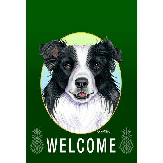 Border Collie - Best of Breed Welcome Pineapples Garden Flags. Flag is 12" x 17"