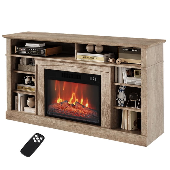 58" Electric Fireplace TV Stand with Heater, Freestanding Entertainment Center with Storage Cabinets and Remote Control for Living Room