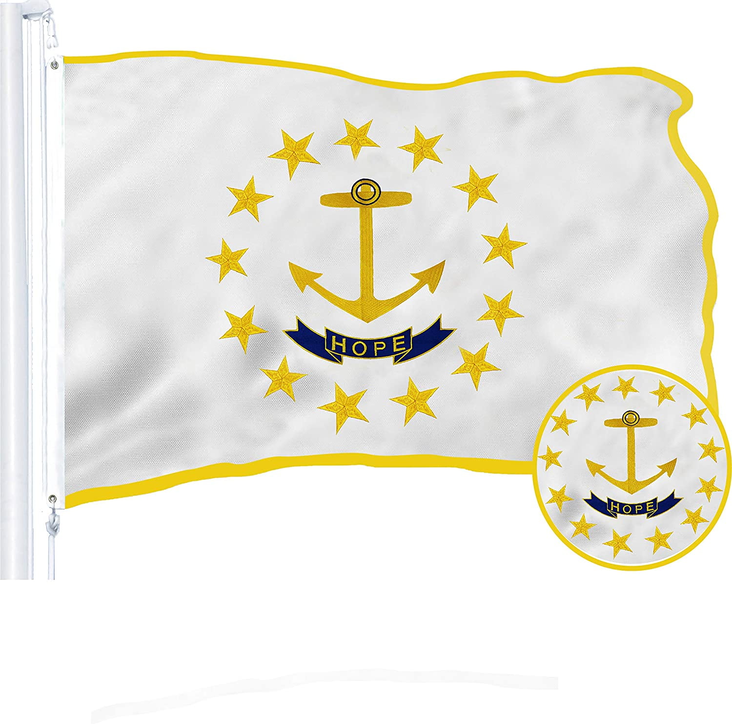 G128 Rhode Island State Flag 3x5 feet Embroidered 210D Indoor
