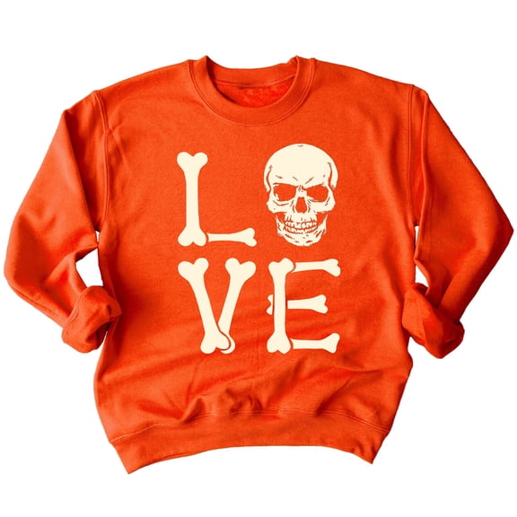 Love Skull Couples Halloween Gothic Costume Skeleton Head Crewneck Sweatshirt, 2XL, Orange