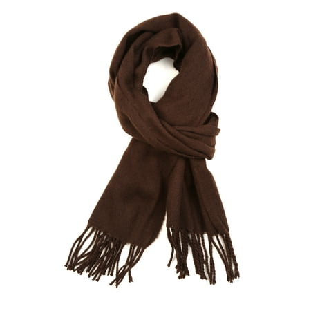 Sakkas Booker Cashmere Feel Solid Colored Unisex Winter Scarf With Fringe - Chocolate - One Size Regular