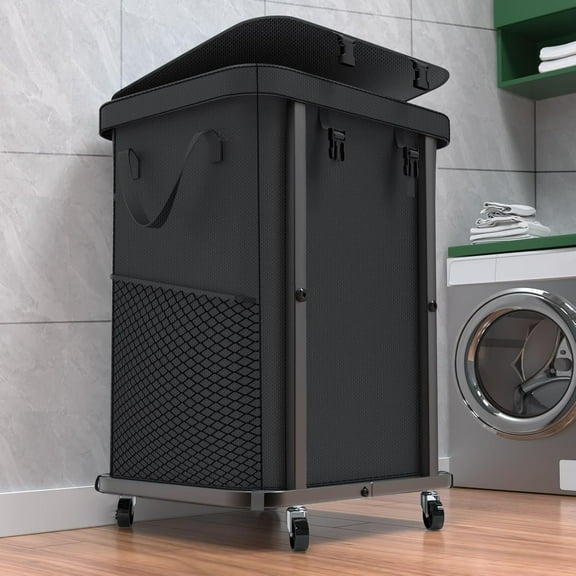 High-end laundry basket with wheels, rolling laundry basket, laundry cart with metal frame and detachable bag design, suitable for laundry room, bedroom