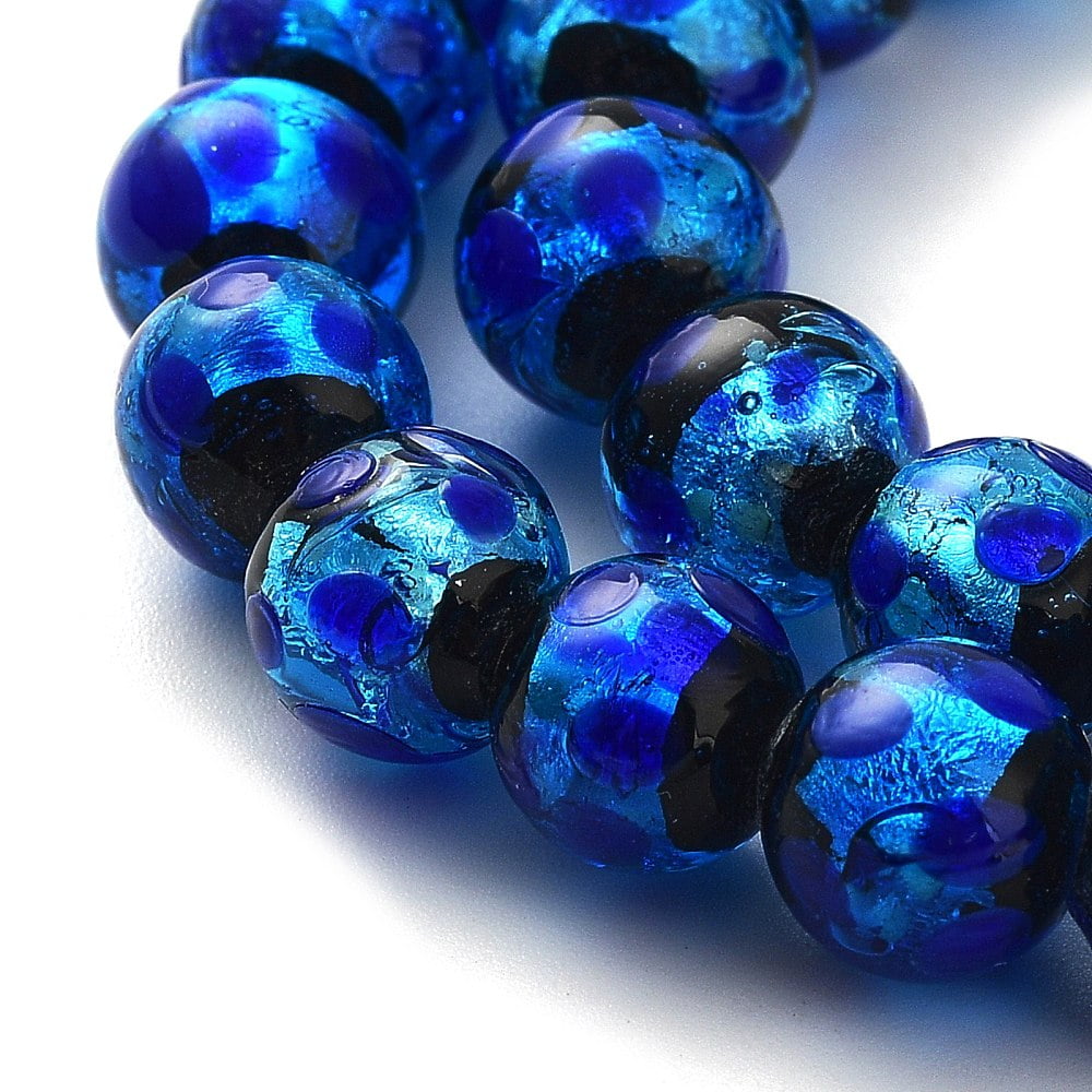 50pc Glow in the Dark Luminous Style Handmade Silver Foil Glass Round Beads Blue 8mm Hole: 1mm