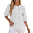 thumbnail image 2 of Button Down Short Sleeve Shirts for Women Round Neck Loose Casual Summer Tops, 2 of 8