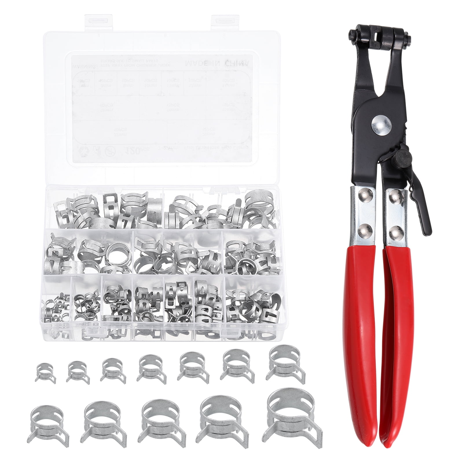 171-Piece Spring Hose Clamp Assortment With Pliers - 6-25mm Size Range