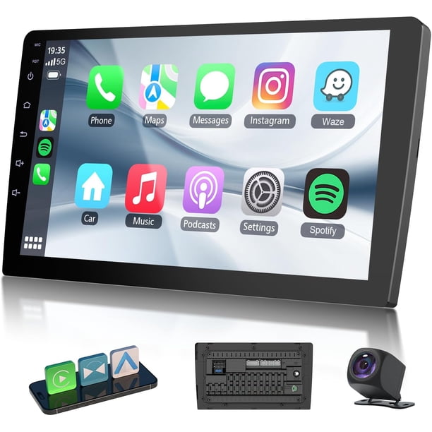téreo de coche de doble DIN de 9 pulgadas Android (RAM 4GB+ROM 64GB) para Apple Carplay y Android Auto, radio de coche con cámara trasera, pantalla táctil HD, coatible con asistente de