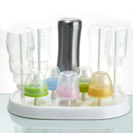 Baby Bottle Drying Rack, Grass Dish Dryer for Pacifier & Brush, Countertop Drainer Water Tray Mat with Sink Holder for