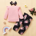 thumbnail image 4 of Uccdo Big Sister Little Sister Matching Outfits Toddler Girls Clothes Newborn Baby Ruffle Romper Floral Pants Headband 3Pcs, 4 of 8