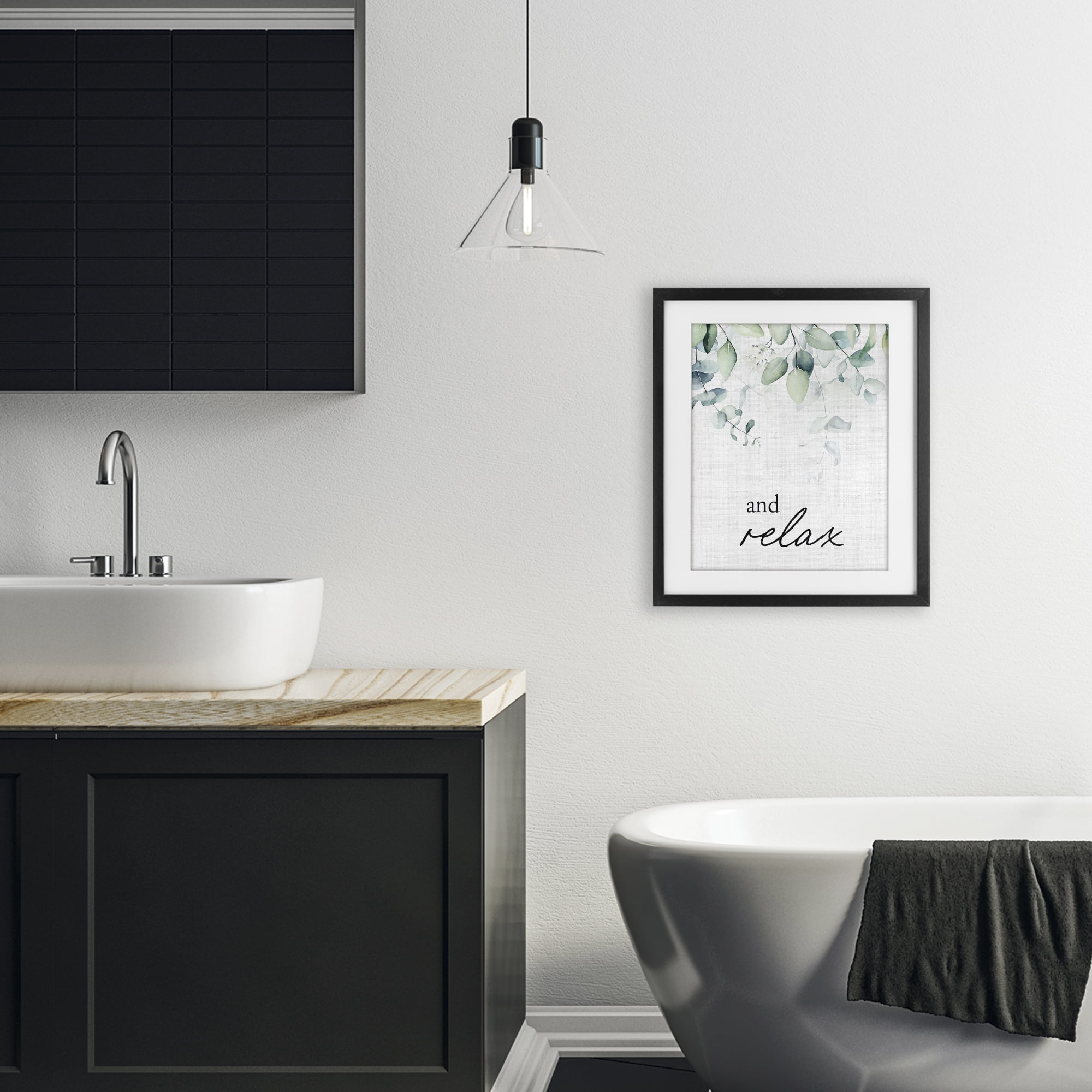 And Relax Minimal Herbs Black Framed Print Under Glass, design by Lettered and Lined