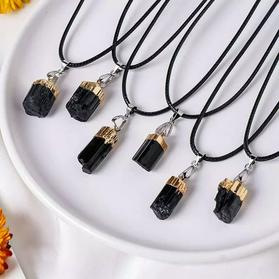 EOEMY Natural Phnom Penh Black Tourmaline Quartz Crystal Pendant Energy Gems Necklace