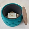 thumbnail image 5 of Timbernest Velvet Ottoman with Storage Set of 2, Round Nesting Foot Stool with Wood Tray, No Assembly Needed, Blue, 5 of 13