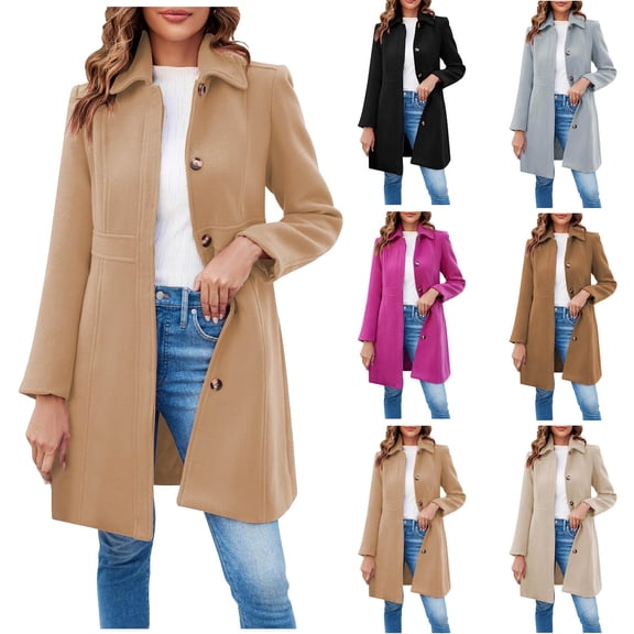 Stylish Women's Elegant Single Breasted Long Sleeve Lapel Winter Coat for Formal Events, Winter Occasions, and Christmas Celebrations,Beige,L