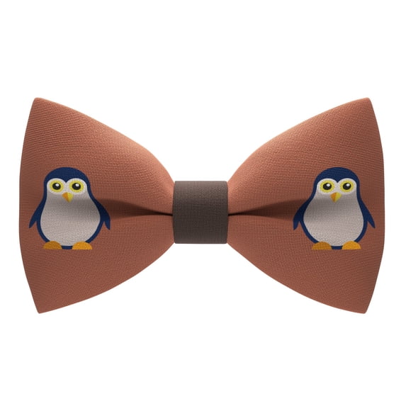 Brown Penguin Bow Tie Unisex Pattern Pre-Tied Shape, By Bow Tie House (Large, Brown Penguin)
