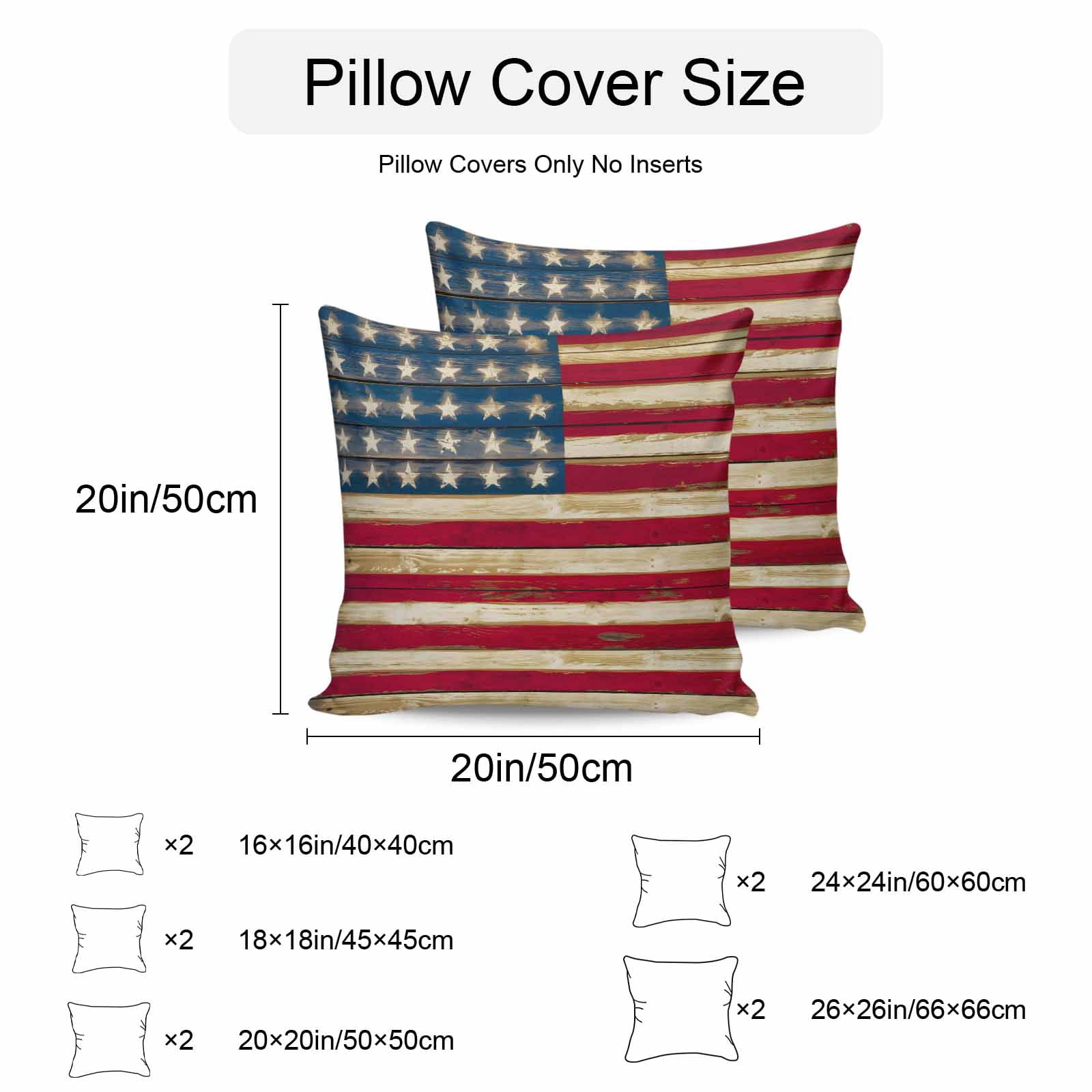 Outdoor Throw Pillows Covers 18X18 Set of 2 Waterproof Patriotic Rustic American Flag Decorative Zippered Cushion Covers for Patio Furniture, 4th of July Lumbar Pillowcases Red Blue