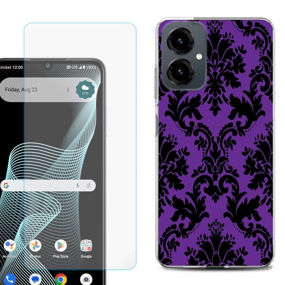 Shockproof Phone Case for Cricket Icon 2026, with Screen Protector, by OneToughShield - Victorian Purple/Black