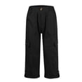 thumbnail image 7 of Women's Cargo Capri Pants High Waisted Relaxed Fit Casual Summer Cropped Trousers Elastic Knit Loose Cuffed Hem Black, 7 of 7