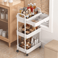 thumbnail image 4 of 3-Tier Utility Rolling Cart,RLUETIME Mobile Utility Cart with Drawer,Makeup Organizer Cart, White, 4 of 12