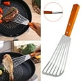 thumbnail image 3 of Travelwant Kitchen Stainless steel Fish Turner Slotted Spatula Slotted Spatula wooden Handle Turner Cooking Baking Flipping Grilling Frying Pancake Shovel Kitchen Tools Gadgets, 3 of 7