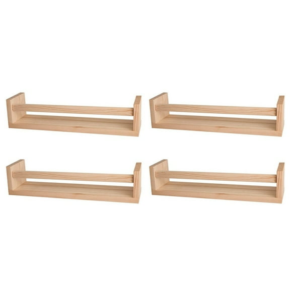4Pcs Bookshelf,Natural Wood Floating Wall Bookshelf ,Nursery Shelves for Wall,Bathroom Decor, Kitchen Spice Rack