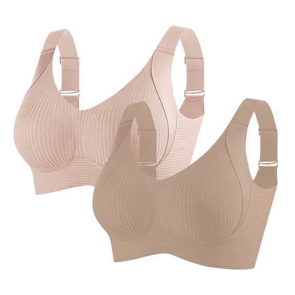 2pc Bras for Women Wireless Full Cover Sports Bras Seamless Comfortable Bralettes Push up Wirefree Underwear Training Bras for Lady Beige XXL