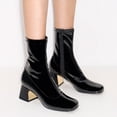thumbnail image 2 of FSJ Women Classic Square Closed Toe Ankle Boots Side Zipper Chunky High Heel Mid Calf Stretch Short Bootie Comfortable Shoes Size 7.5 Black, 2 of 4