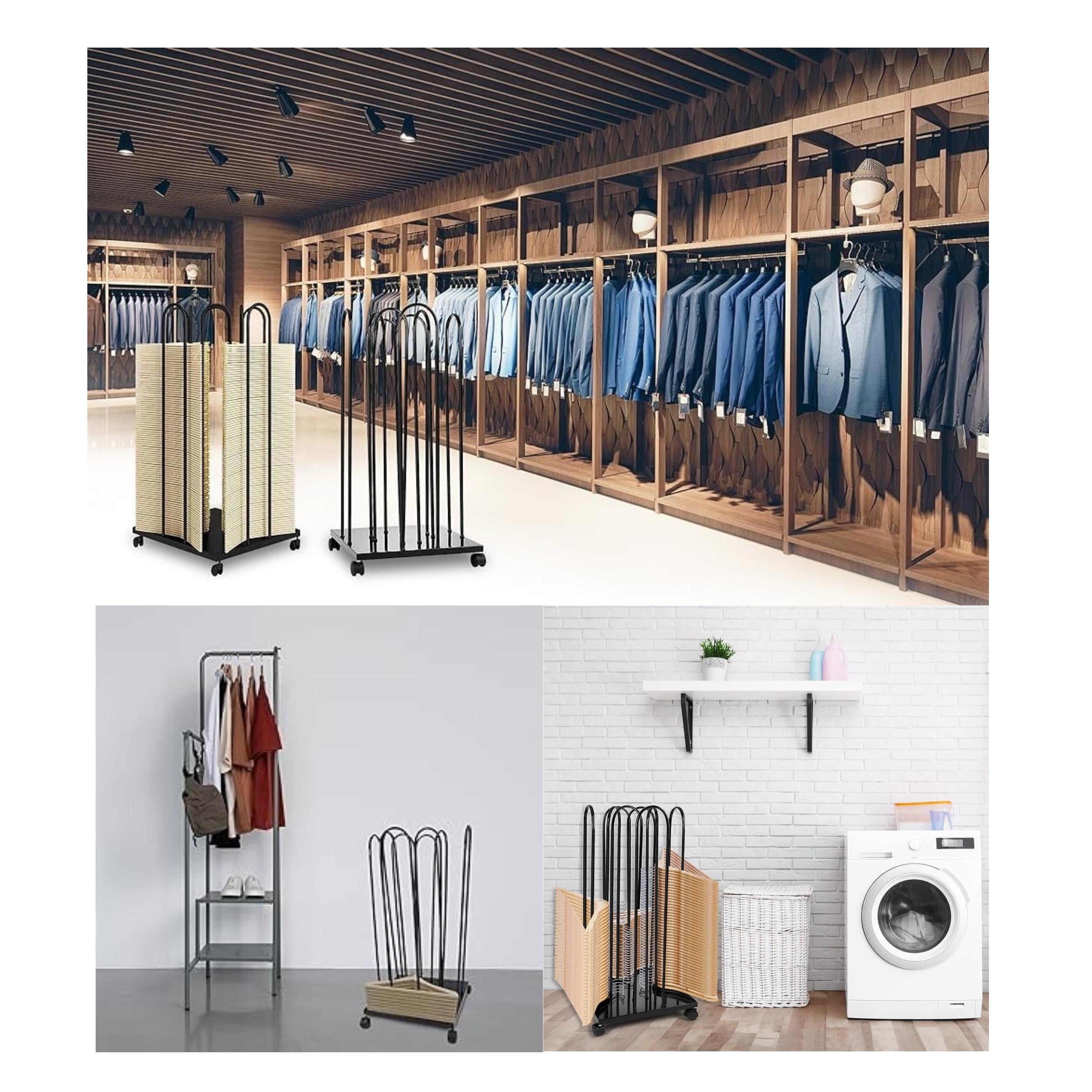 Qunbio 4 Side Hanger Stacker Cart, 4 in 1 Large Clothes Hanger Organizer Rack Stand, Stainless Steel Clothes Hanger Storage Holder for Adult, Black