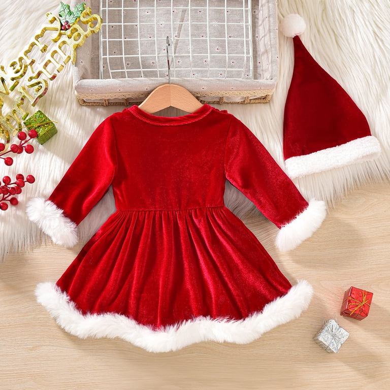 Baby Christmas Dress Long Sleeve Bodysuits Dress with Christmas hat Red  Dresses for Girls Toddler Girl Christmas Outfit Little Girl Clothes 9-12  Months - Walmart.com