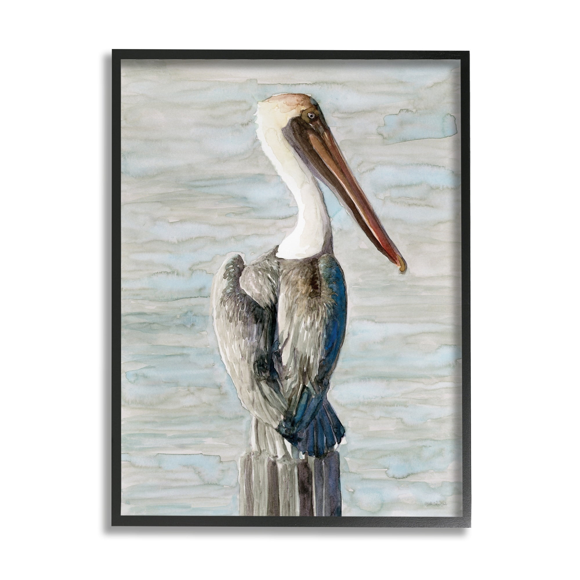 Stupell Industries Long Beak Pelican Watercolor Painting Coastal Waterfowl Bird, 24 x 30,Design by Stellar Design Studio