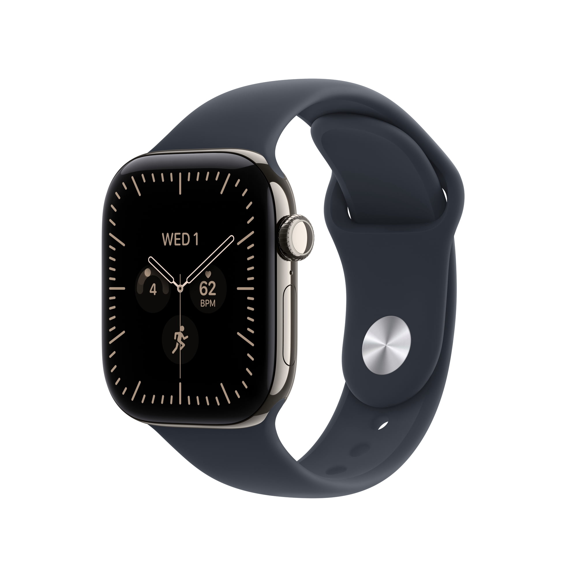 Apple Watch Series 12 GPS + Cellular 42mm Natural Titanium Case with Navy Blue Sport Band - S/M