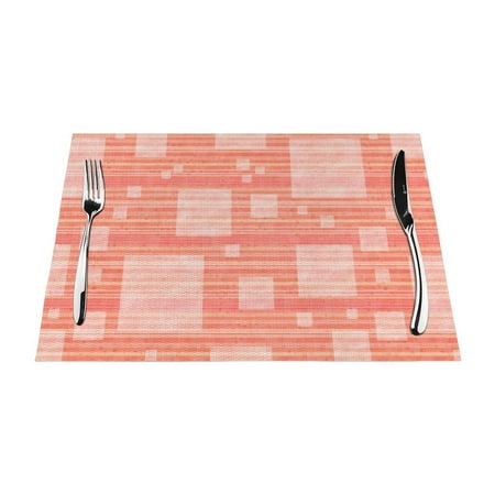 

YFYANG Washable Heat-Resistant Placemats 70% PVC/30% Polyester Orange Geometric Lines Kitchen Table Mat 12 x 18 4 Piece