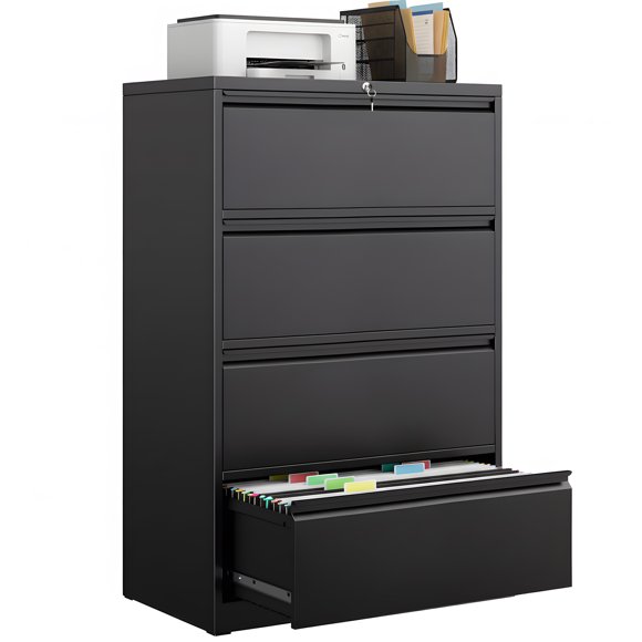 4 Drawer Lateral File Cabinet with Lock, Metal Filing Cabinet for Home Office, Metal Filing Storage Vertical Cabinet