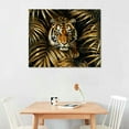 thumbnail image 2 of Acheng Jungle Animal Canvas Wall Art Tiger Lion Leopard with Gold Leaves Painting Pictures African Theme Prints Artwork for Living Room Dressing Room Bathroom Decor Ready to Hang  20x16in, 2 of 6