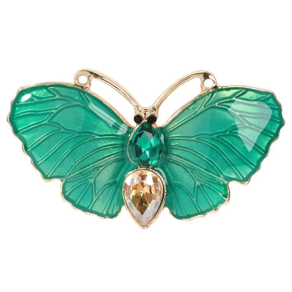 Gyn&Joy Golden Tone Green Enamel Insect Butterfly Brooch Pin