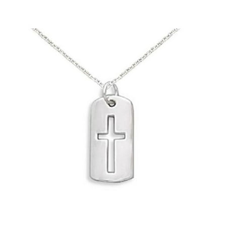 Children's Cross Necklace with Cut Out Tag Sterling Silver, Includes Chain