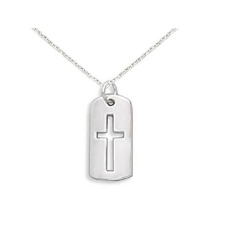Children's Cross Necklace with Cut Out Tag Sterling Silver, Includes Chain