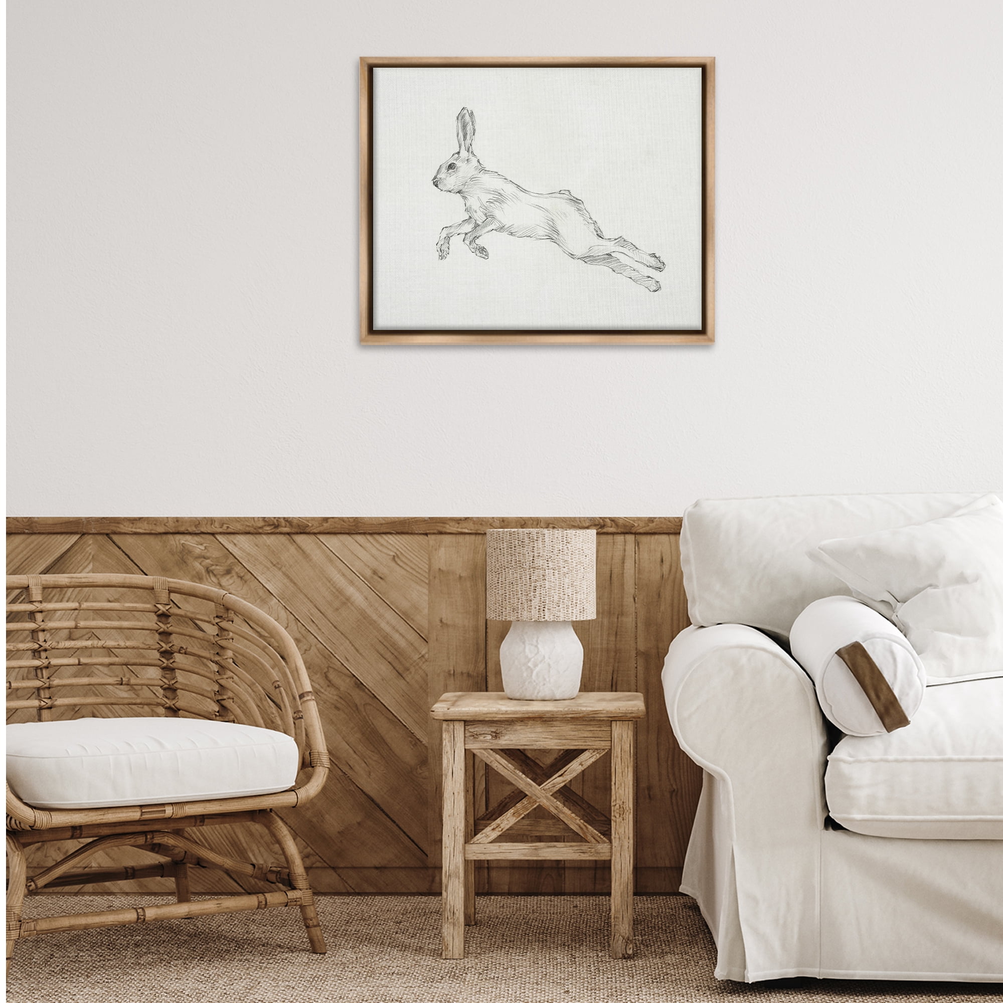 Stupell Industries Rabbit Hopping Sketch Animals & Insects Drawing Brown Floater Framed Canvas Art Print Wall Art, 31 x 25