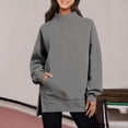 thumbnail image 2 of Hueook Tops for Women Mock Turtleneck Sweatshirt Fitted Tees Women Casual Loose Turtleneck Long Sleeve Pullover Solid Blouse Sweatshirt Tops Dark Gray M, 2 of 6