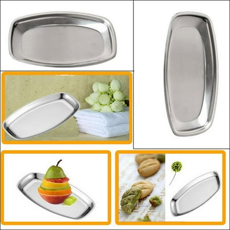 

3 Type Stainless Steel Serving Tray Tea Fruits Plate Meat Drinks Dish