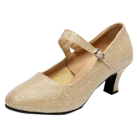 KELINFONG Women s Ankle Strap Heels Character Shoes Wedding Ballroom Latin Dancing Shoes Pumps