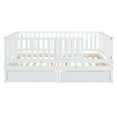 thumbnail image 5 of Full Size Daybed with Fence Guardrails and 2 Drawers, Wood Full Bed Frame with Storage, Split into Independent Floor Bed & Daybed for Bedroom, Living Room, White, 5 of 9