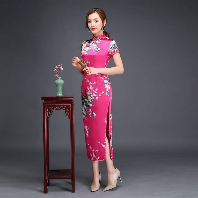 Vestido largo cheongsam de otoño para mujer joven, elegante, retro, para desfile de moda, ajustado