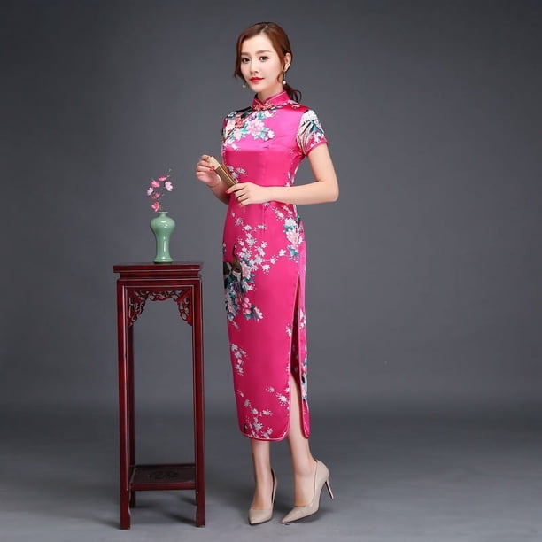 Vestido largo cheongsam de otoño para mujer joven, elegante, retro, para desfile de moda, ajustado