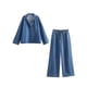 thumbnail image 4 of HH TRAF Conjunto de 2 piezas para mujer, abrigo elegante de manga larga con solapa y bolsillo, top de mezclilla con cordones, cintura elástica, pantalones holgados de pierna ancha sólidos para mujer, 4 of 5