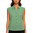 thumbnail image 6 of ClodeEU Women's Striped V Neck Cap Sleeve Button Down Shirt,Casual Summer Collared Blouse Green,Women's Plus L, 6 of 8