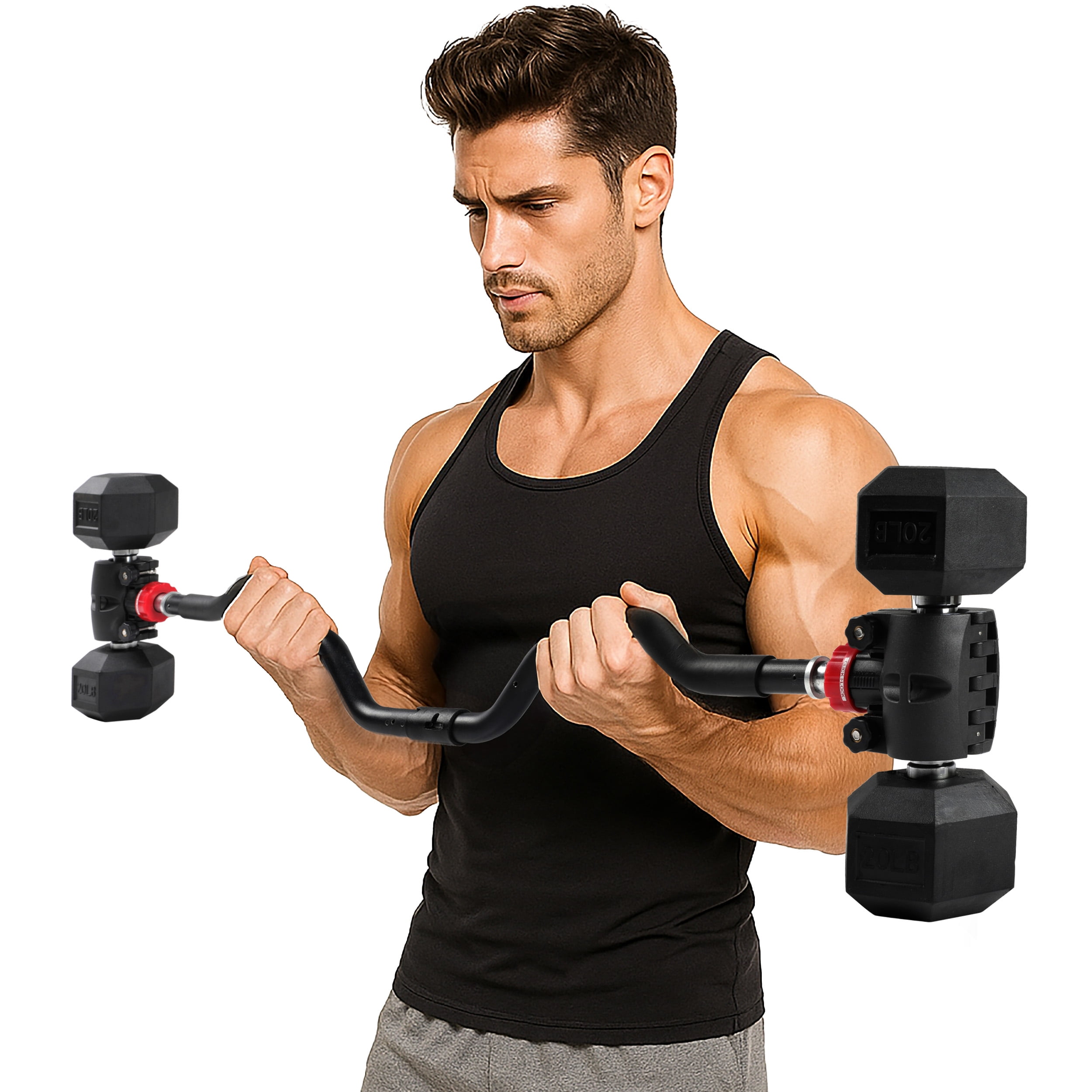 PRCTZ Modular EZ Curl Barbell Converter, Weight Lifting Curl Barbell, Biceps and Triceps, Dumbbell to Barbell Converter, Built-in Resistance Tube Adapter 200 Pound Capacity