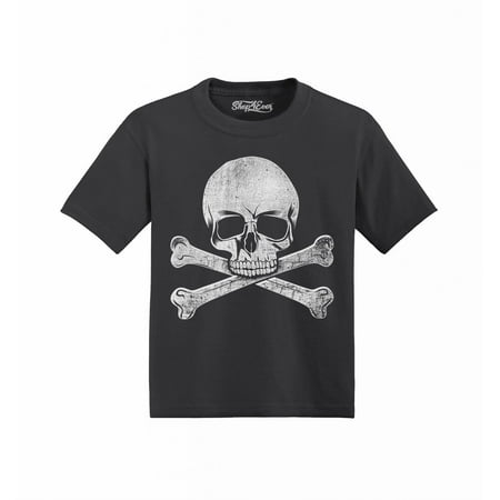 

Shop4Ever Distressed White Skull and Crossbones Toddler s Cotton T-Shirt 2T Black