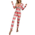 thumbnail image 3 of Women Pajamas Jumpsuit, Buttons V Neck Long Sleeve Christmas Cartoon Printed One-Piece Sleepwear, 3 of 7