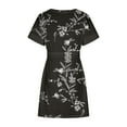 thumbnail image 4 of Summer Saving Wycnly Womens Dresses Loose Belt Vintage Floral Wrap Knee-Length Dresses with Pocket Summer Leaves Print Crewneck Short Sleeve Formal Midi Dress Black XXL, 4 of 5