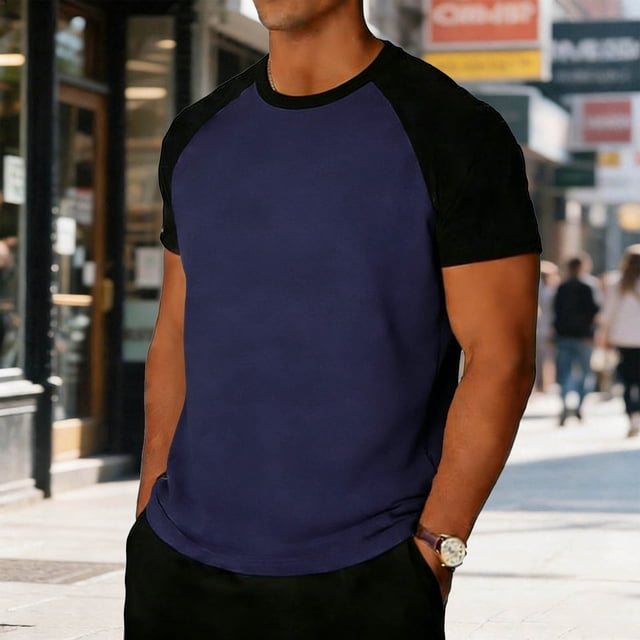 Kalauyu Hauts pour Hommes T-Shirts Décontractés Manches Courtes Raglan Col Rond Été T-Shirts de Baseball à Blocs de Couleur Mode Entraînement